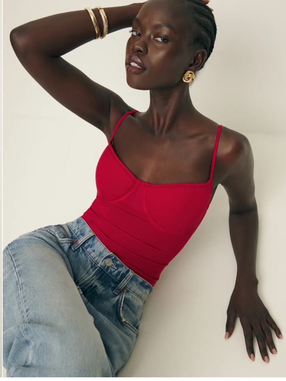 Reformation Red Structured Underwire Bodysuit